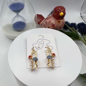 Mushroom Fashion Earrings‎ W/Faux Pearl and Colored Crystals NEW